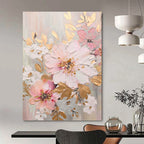 “Pink - White - Gold Floral Impasto” - Impressionist - Inspired Floral Painting On Canvas PT1390