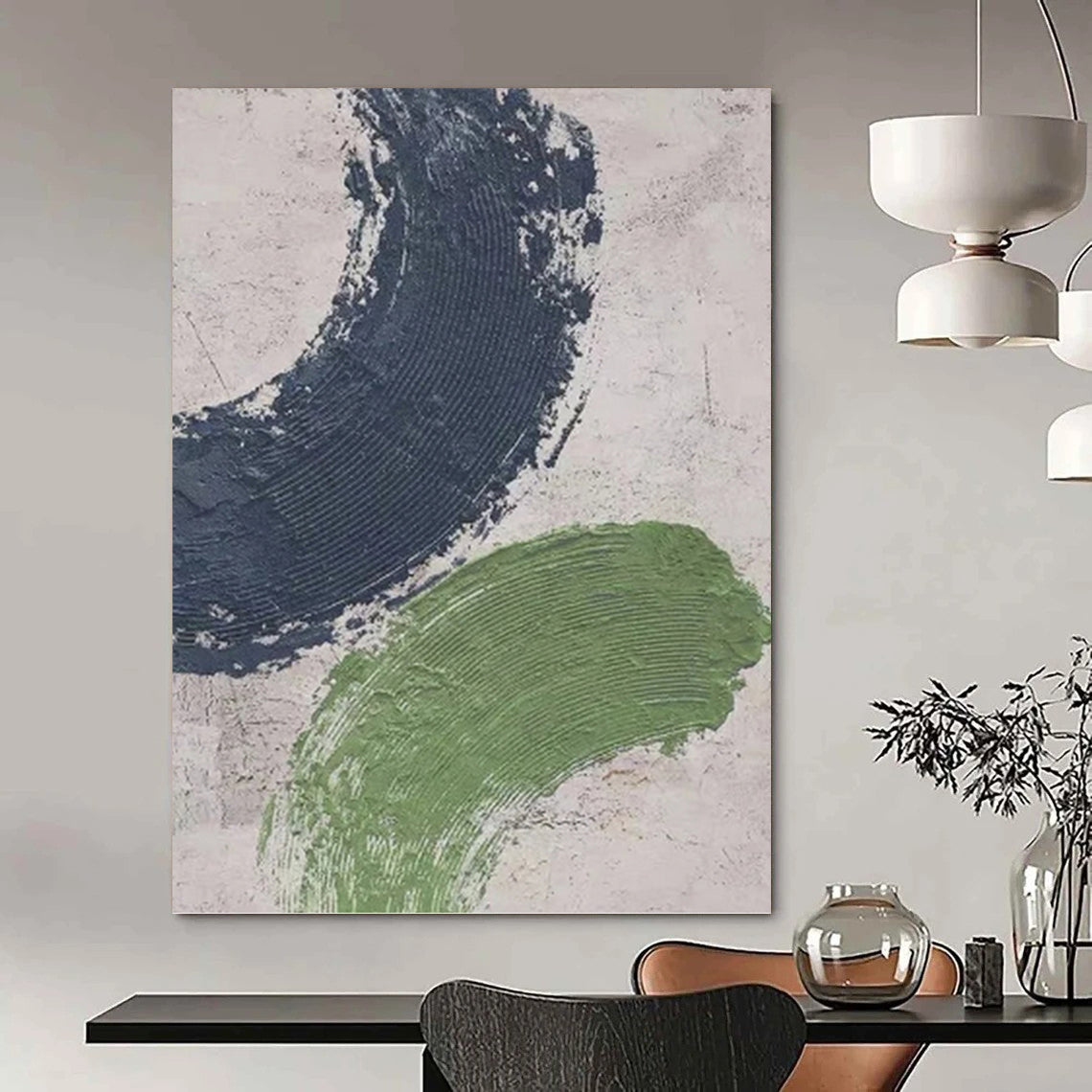 “Bold Color Strokes” - Navy and Green Abstract Painting On Canvas PT1072