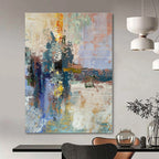 Blue, Green, Yellow, Pink with Textured Strokes "Dreamy Harbor" Abstract Painting On Canvas PS1397
