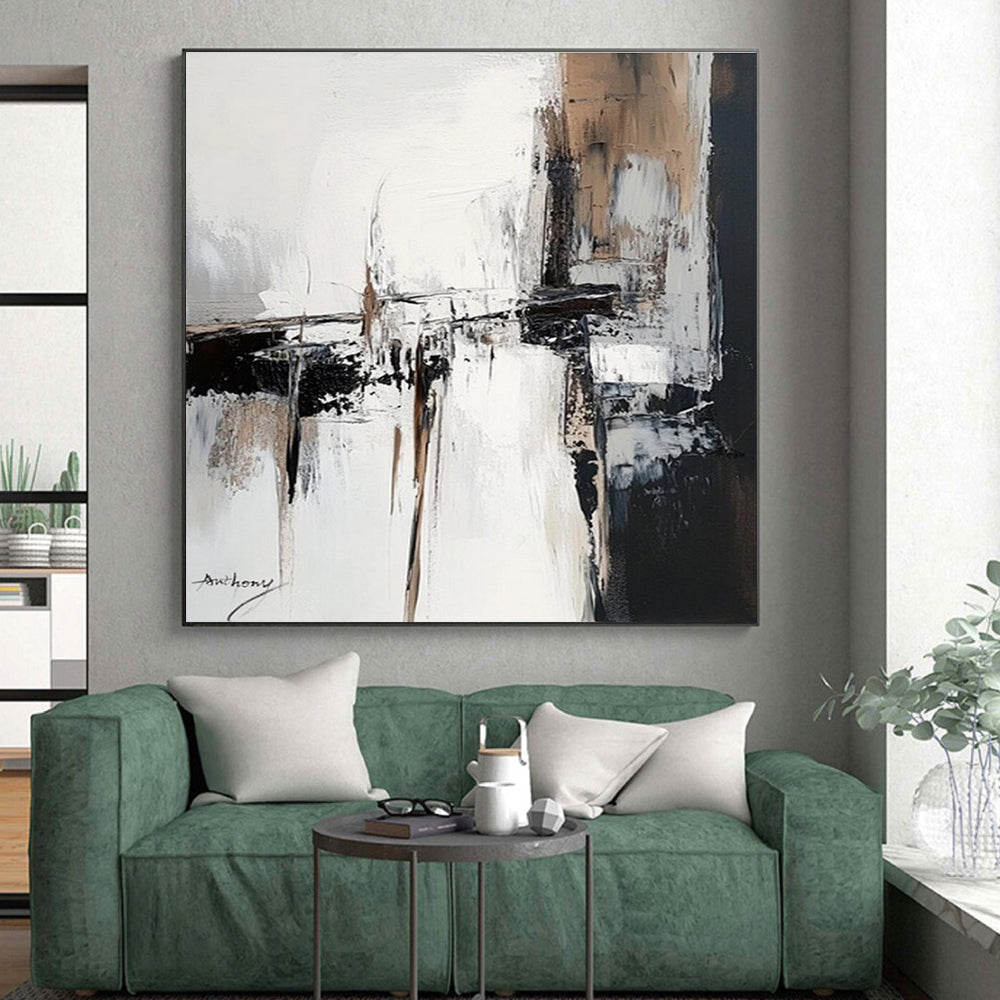 Black, White, Beige Urban Fragment “City Whispers” - Painting On Canvas PS0784
