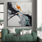 “Black - White - Orange Dynamic Swirl” - Black, White, Orange Abstract Swirl Painting On Canvas PS0571