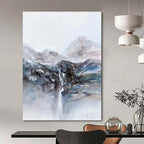 “Mountain - Waterfall Abstract in Gray - Blue” - Landscape Abstract Painting On Canvas PT1961