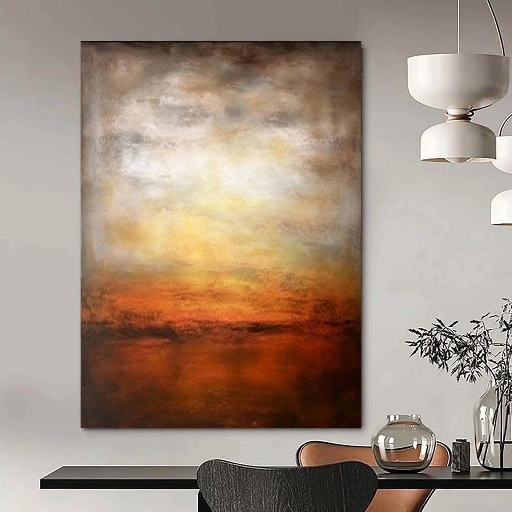 Warm Sunset Reflections, "Ember Horizon" – Abstract Landscape Painting On Canvas PS0917