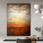 Warm Sunset Reflections, "Ember Horizon" – Abstract Landscape Painting On Canvas PS0917