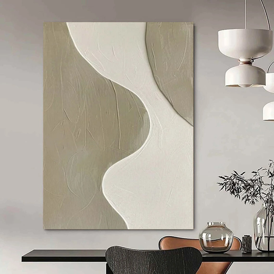 “Beige - White Textured 2” - Minimalist Abstract Painting On Canvas PT2340