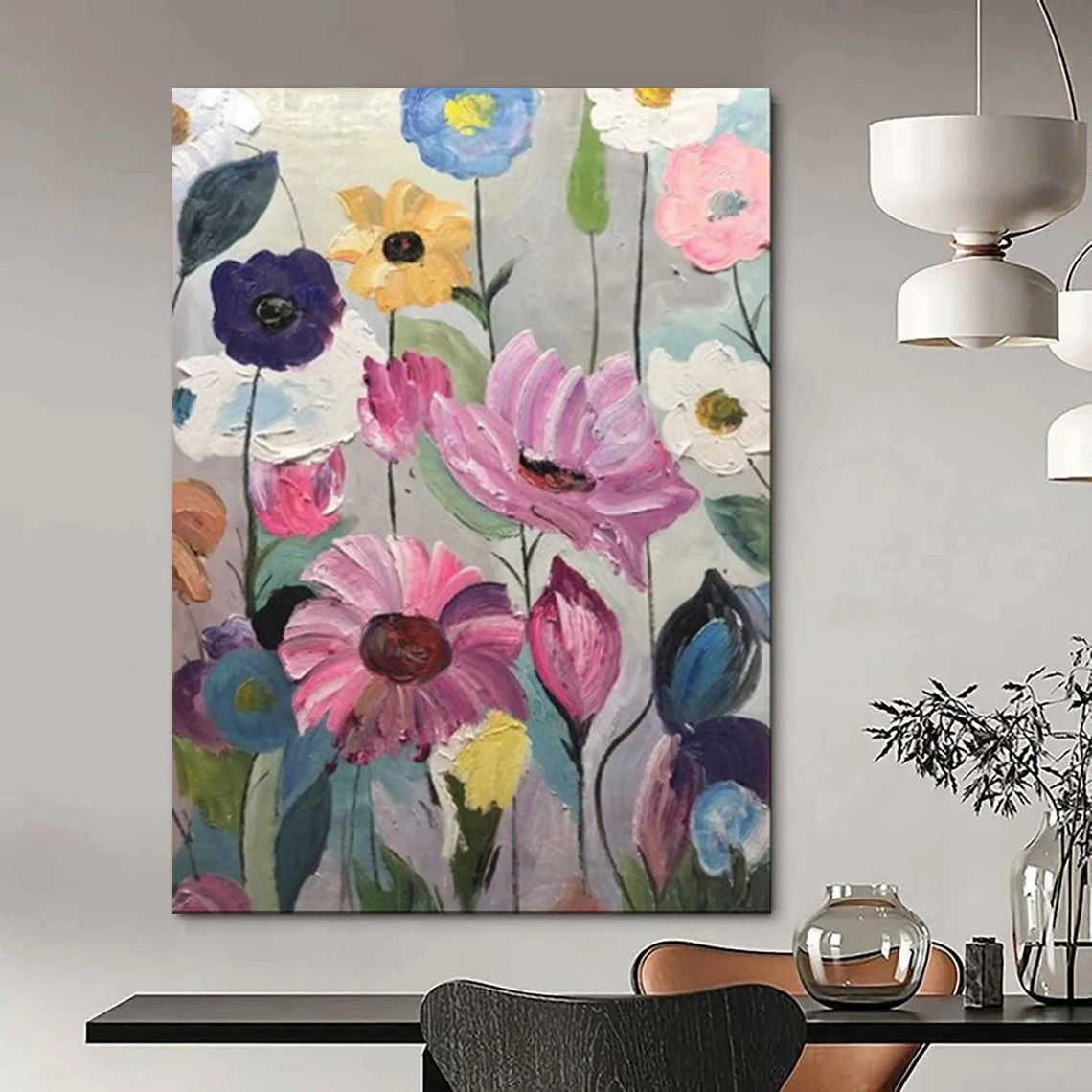 Colorful Flower Garden, Fauvist Blooms, Oil Painting On Canvas PT2099