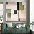 “Geometric Contrasts” - Green, Black, Pink Abstract Geometric Painting On Canvas PS0397