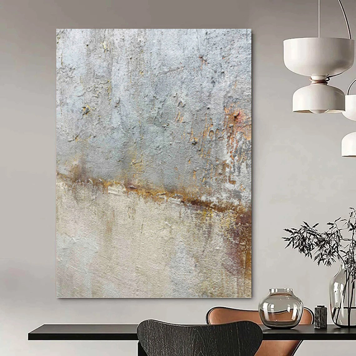 “Textured Gray and Rust Abstract” - Abstract, Industrial - Toned Painting On Canvas PT1508