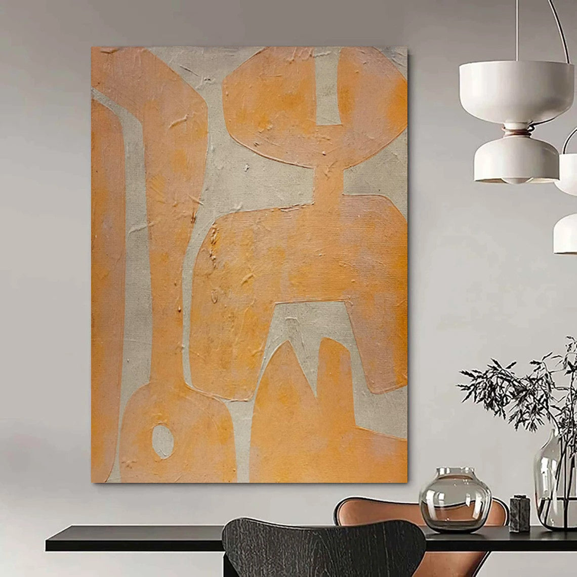 Orange and Beige Geometric, "Playful Forms" – Geometric Abstract Painting On Canvas PS0988