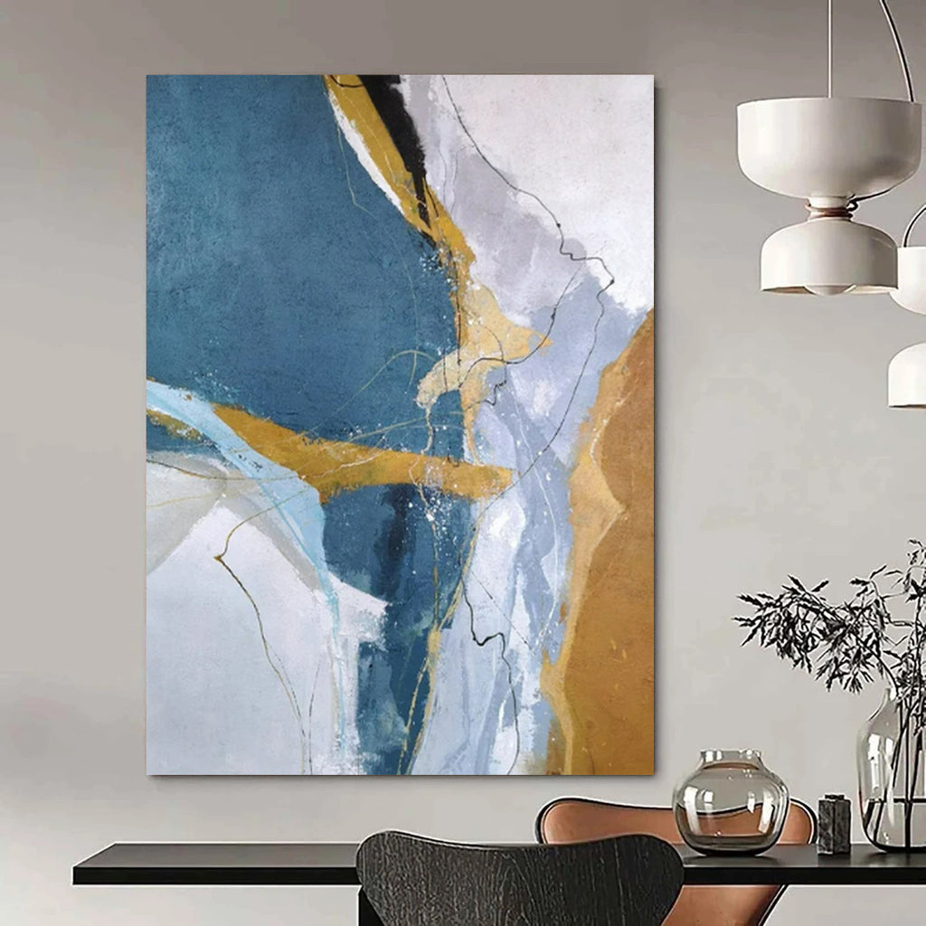 “Blue - Gold Abstract” - Abstract Expressionist Painting On Canvas PT2332