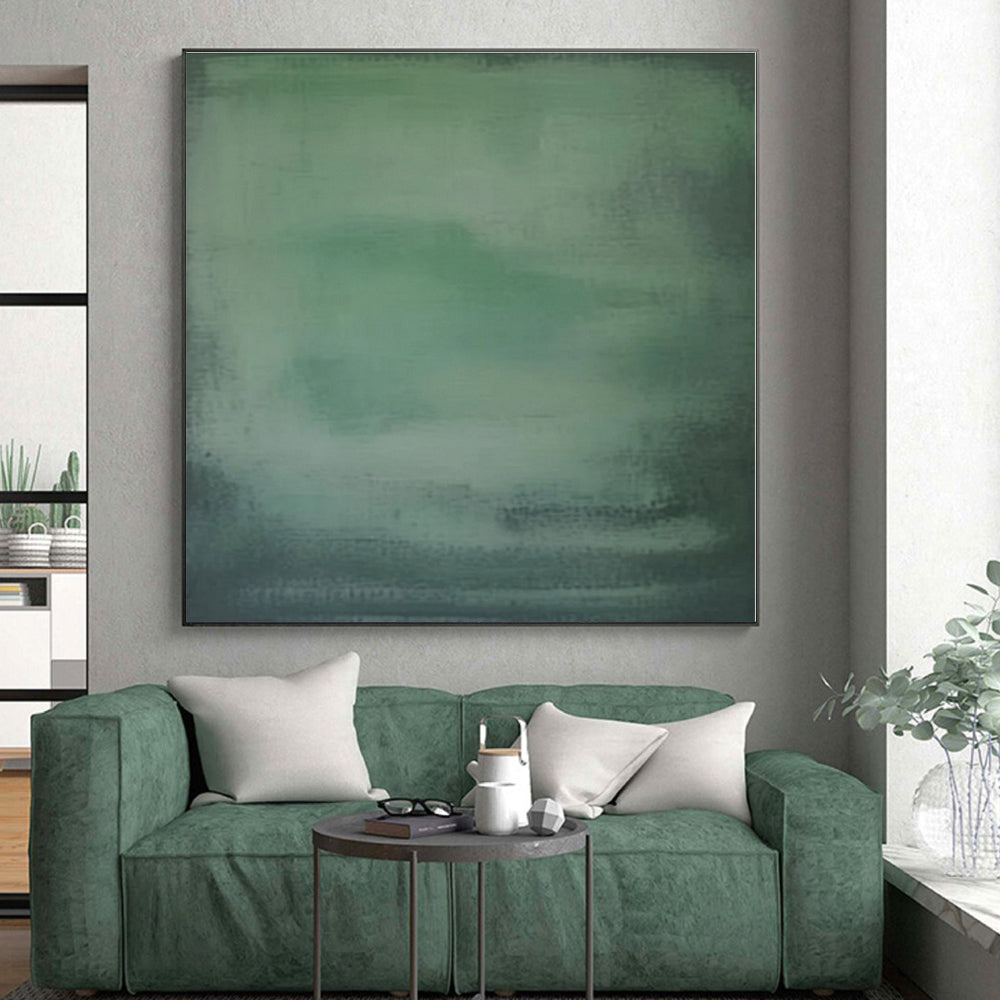 “Green Gradient Wash” - Green, Teal, Gray Abstract Gradient Painting On Canvas PS0572