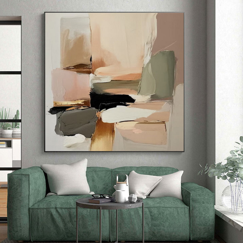 “Blush - Neutral Abstract Blocks” - Blush, Neutral Tones Abstract Geometric Painting On Canvas PS0736