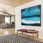 Blue Night Sky with Stars Over Turquoise Sea Seascape Painting On Canvas DKS104