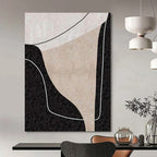 Beige, Black and White with Interconnected Curves "Linked Serenity" Abstract Painting On Canvas PS1105