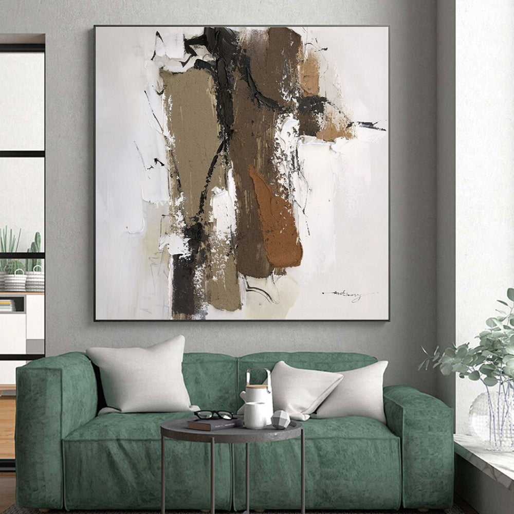 Brown, Black, White Textured Shapes “Earth’s Rhythm” - Painting On Canvas PS0794