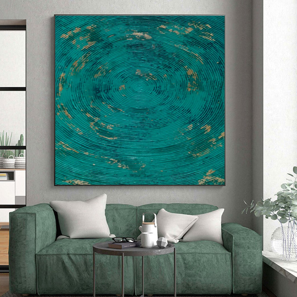 Teal and Gold Circles, "Oceanic Rhythm" – Abstract Geometric Painting On Canvas PS0902
