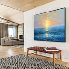 “Serene Sunset Sea” - Blue, Orange & Yellow Seascape, Expressive Oil Painting On Canvas DKS767