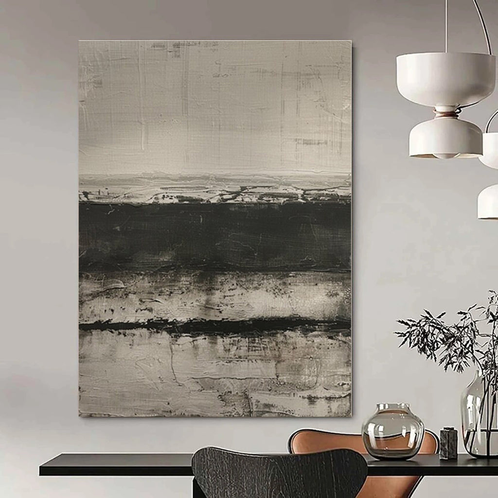 Black, White, Gray with Textured Bands "Monochrome Melody" Abstract Painting On Canvas PS1369
