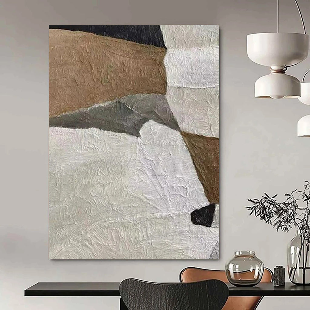 “Brown - Grey - White Textured Collage” - Mixed - Media Abstract Painting On Canvas PT1140