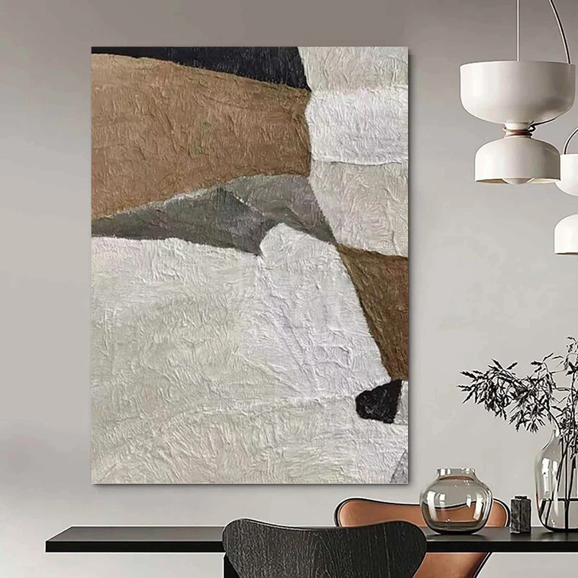 “Brown - Grey - White Textured Collage” - Mixed - Media Abstract Painting On Canvas PT1140