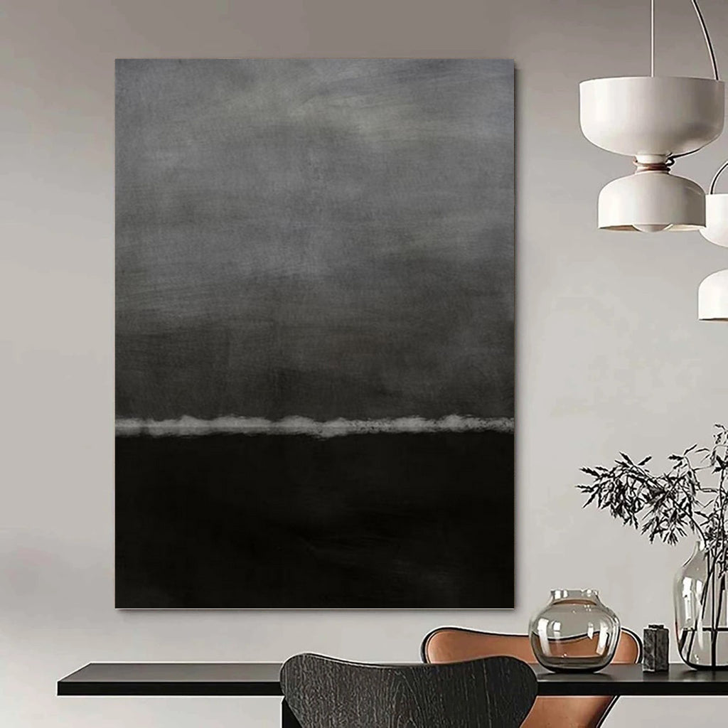 “Grey - Black Abstract Horizon” - Minimalist Abstract Painting On Canvas PT1202