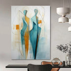 “Teal and Orange Abstract Figures” - Minimalist Abstract Painting On Canvas PT2234