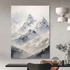 “White - Grey Mountain Abstract” - Impasto Landscape Painting On Canvas PT1248