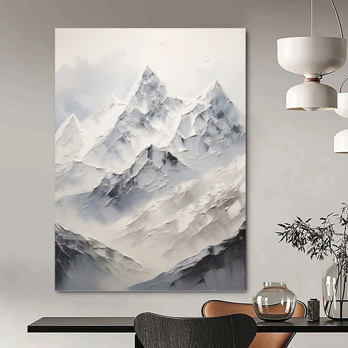 “White - Grey Mountain Abstract” - Impasto Landscape Painting On Canvas PT1248