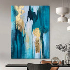 Teal, Blue, and Gold Textured, "Gilded Cascade" – Textured Abstract Painting On Canvas PS1007