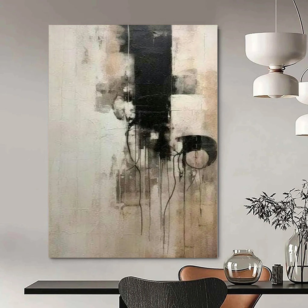 Black and White Abstract Flow - Monochromatic Dripping Shapes Painting On Canvas PS1214