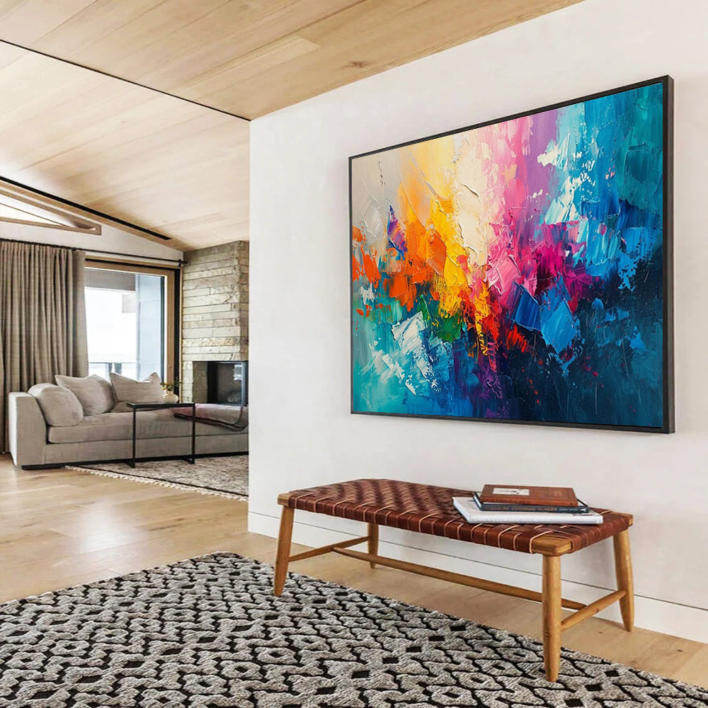 “Rainbow Explosion in Vivid Colors” - Abstract Expressionist Painting On Canvas PT049