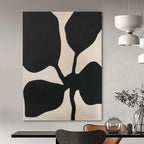 “Black Floral Silhouette on Light Beige” - Nature - Inspired Minimalist Painting On Canvas PT1077