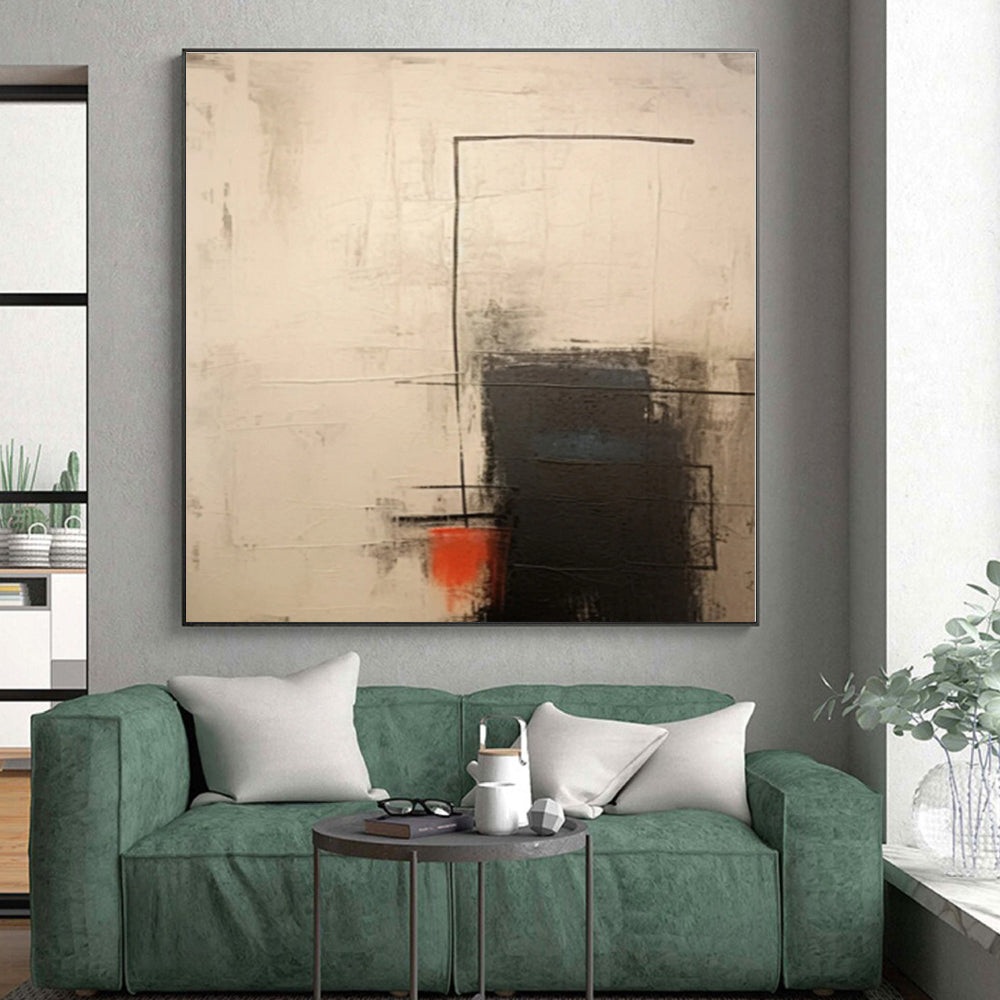 “Black - Gray - Red Minimalist Forms” - Black, Gray, Red Abstract Painting On Canvas PS0527
