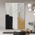 “Earthy Tones: Black, White, Gold Abstract” - Opulent Abstract Painting On Canvas DS397