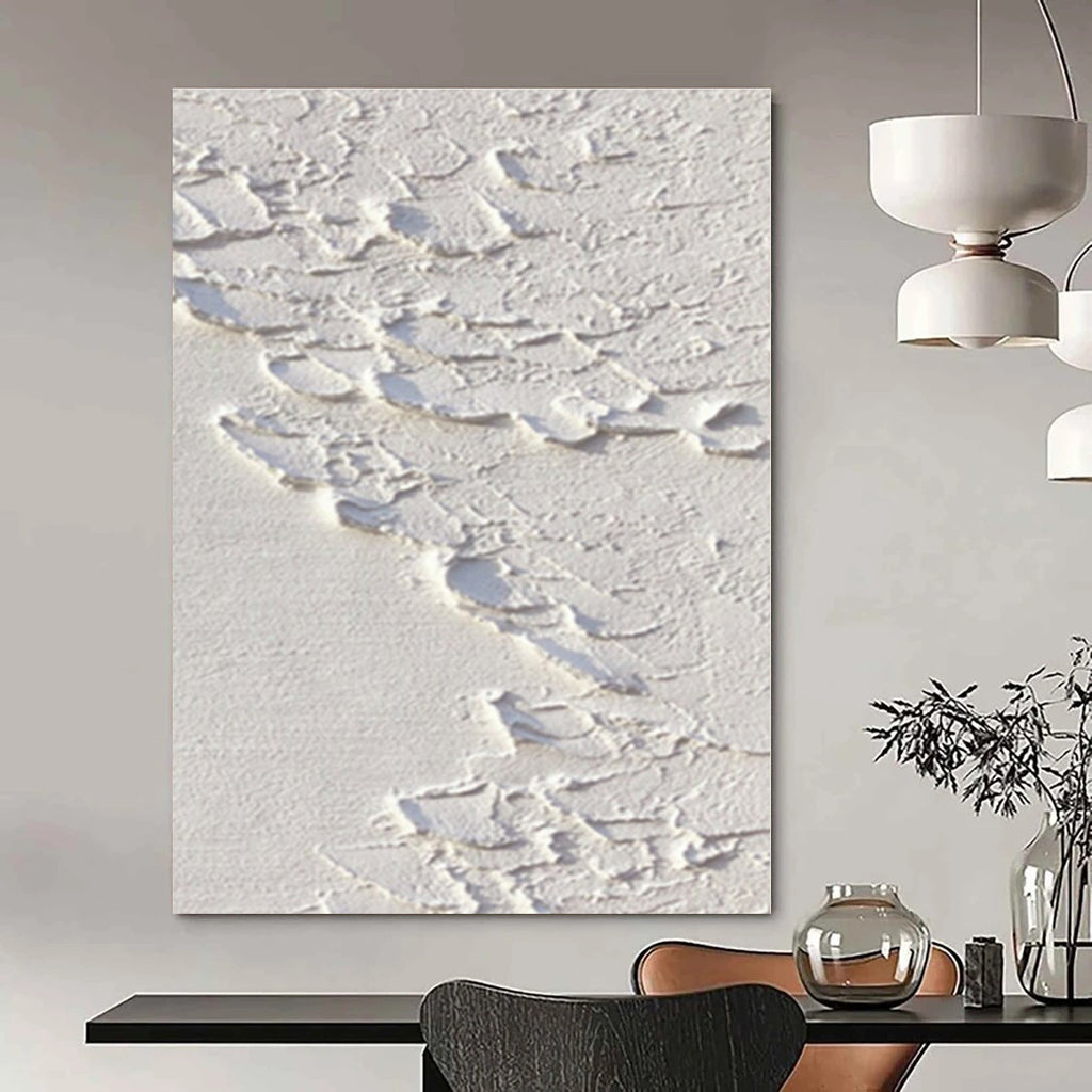 White with Textured Cracks "Cracked Serenity" Abstract Painting On Canvas PS1287