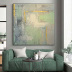 “Grey - Green with Golden Accents Abstract Textures” Painting On Canvas PS0374