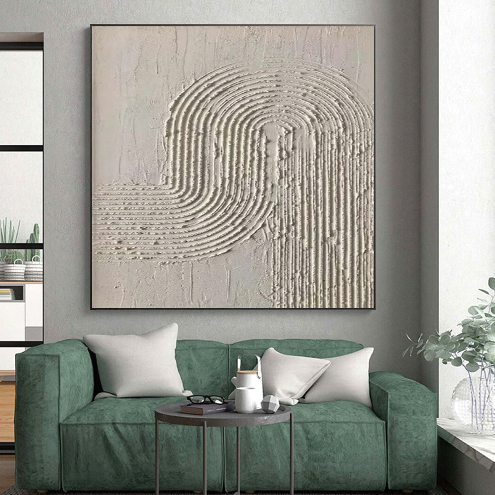“Textured White Curved Lines” - White, Light - colored Abstract Textured Painting PS0596