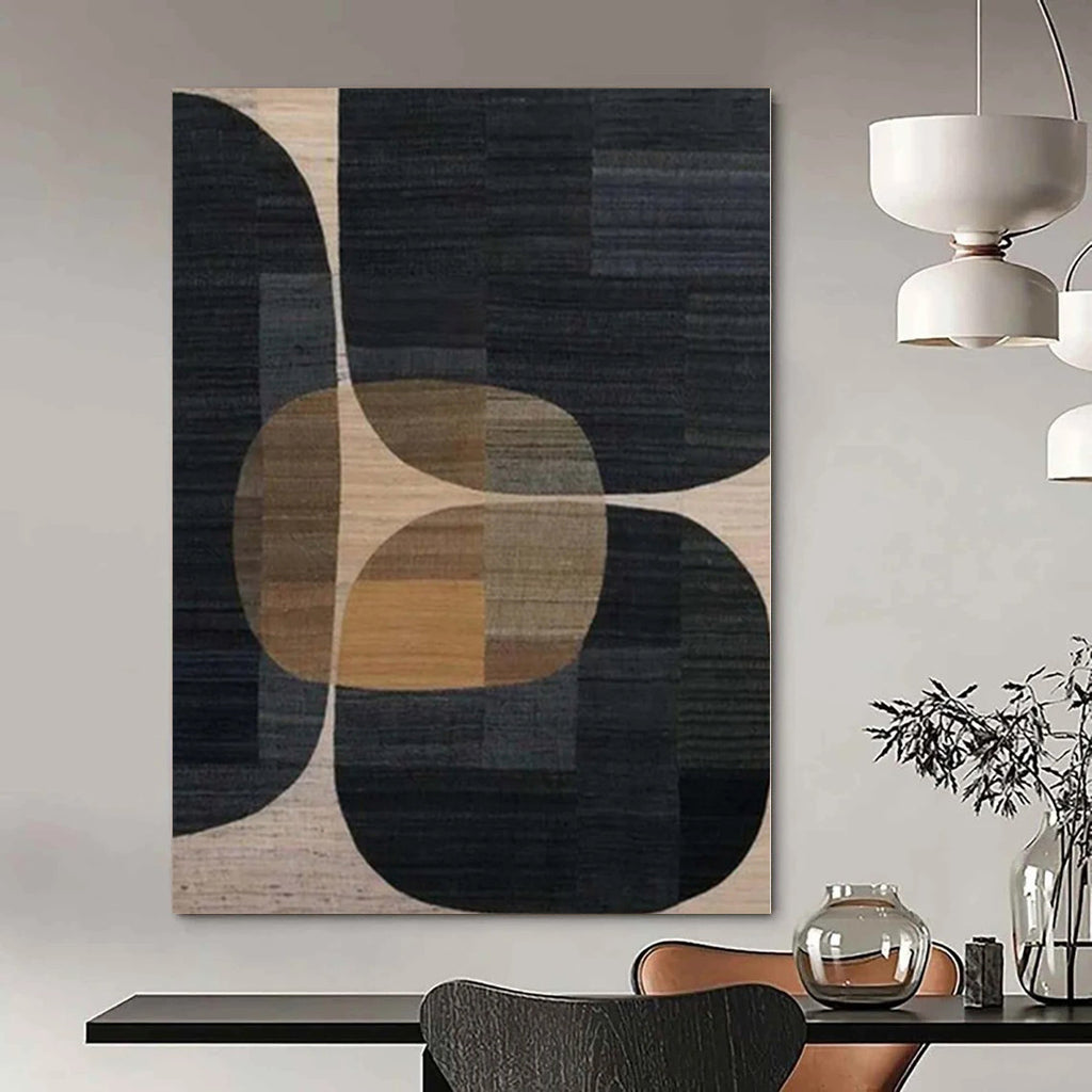 “Black - Brown - Beige Geometric” - Modern Abstract Painting On Canvas PS0162