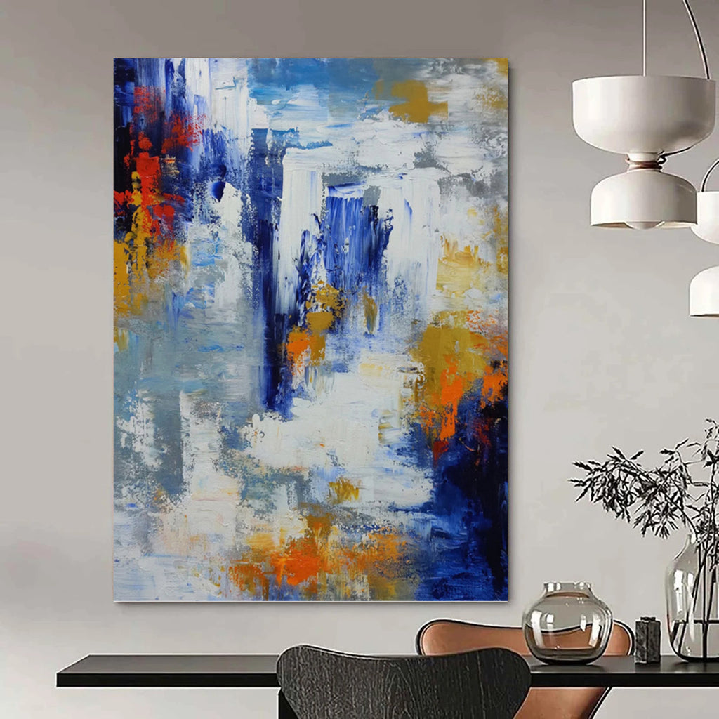 “Blue - Gold Abstract” - Abstract Expressionist Painting On Canvas PT1338