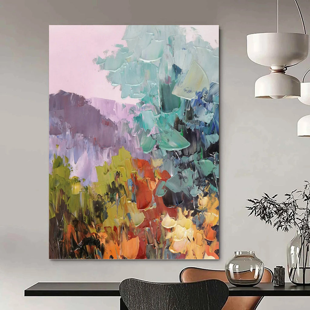 “Pastel - Toned Abstract Landscape” - Impasto Landscape Painting On Canvas PT1278