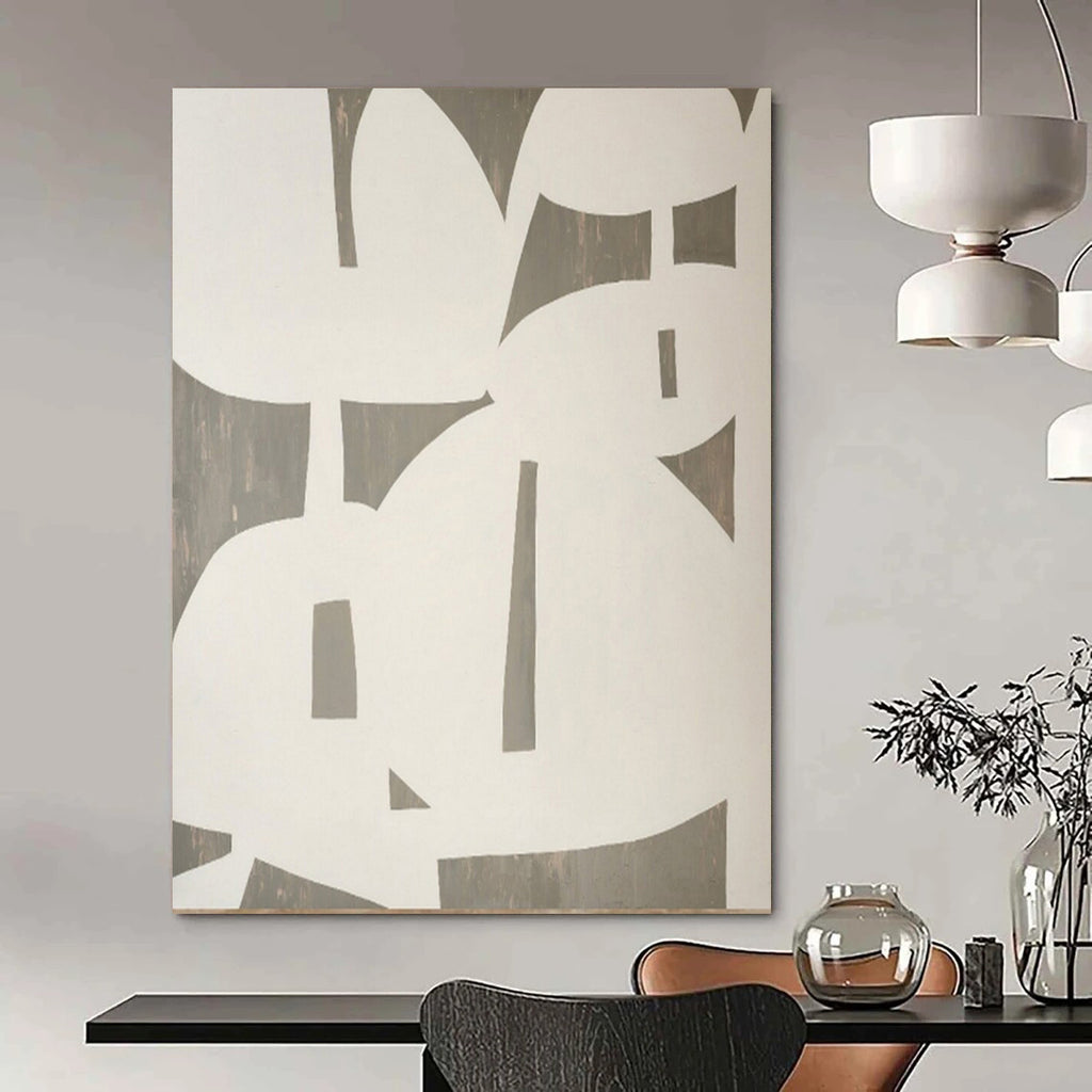 White and Gray Geometric, "Elegant Overlaps" – Geometric Abstract Painting On Canvas PS0991