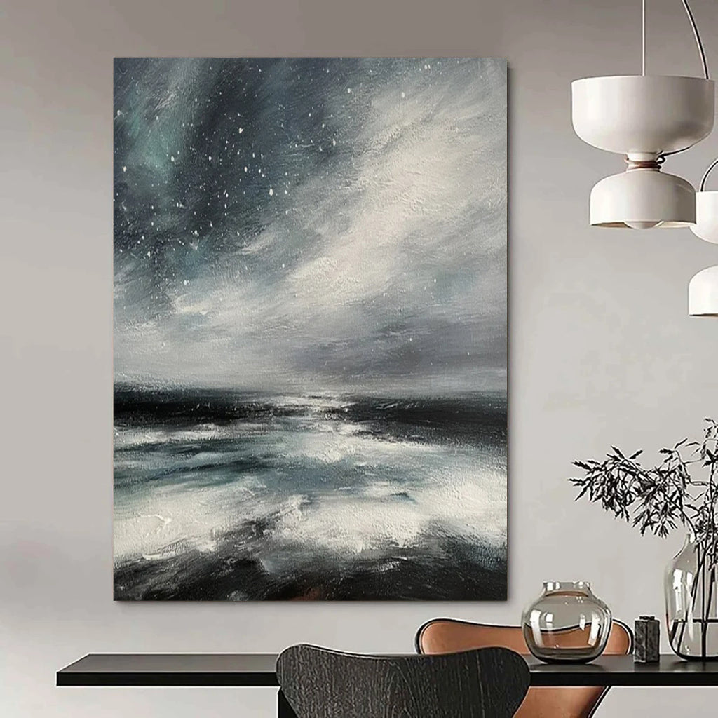 “Monochromatic Seaside Abstract” - Impressionist Seaside Painting On Canvas PT2270