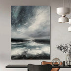 “Monochromatic Seaside Abstract” - Impressionist Seaside Painting On Canvas PT2270