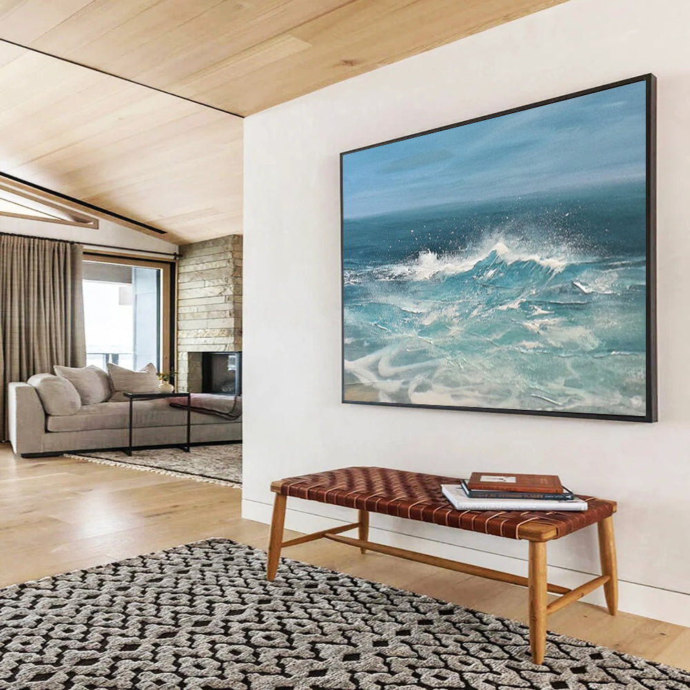 “Dynamic Ocean Wave in Blues and Whites” - Realistic Marine Oil Painting On Canvas PT025