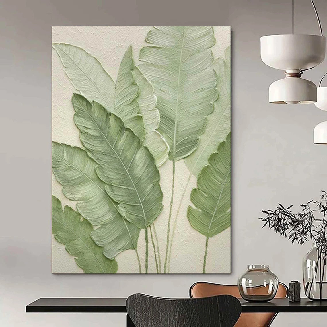 “Textured Green Leaf Relief” - Botanical Textured Painting On Canvas PT1876