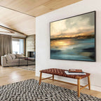 Golden Horizon on Blue - Serene Landscape Painting On Canvas DKS340