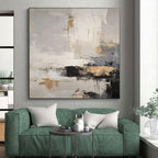 Gray, White & Gold Abstract Drips "City Lights" Painting On Canvas PS0863