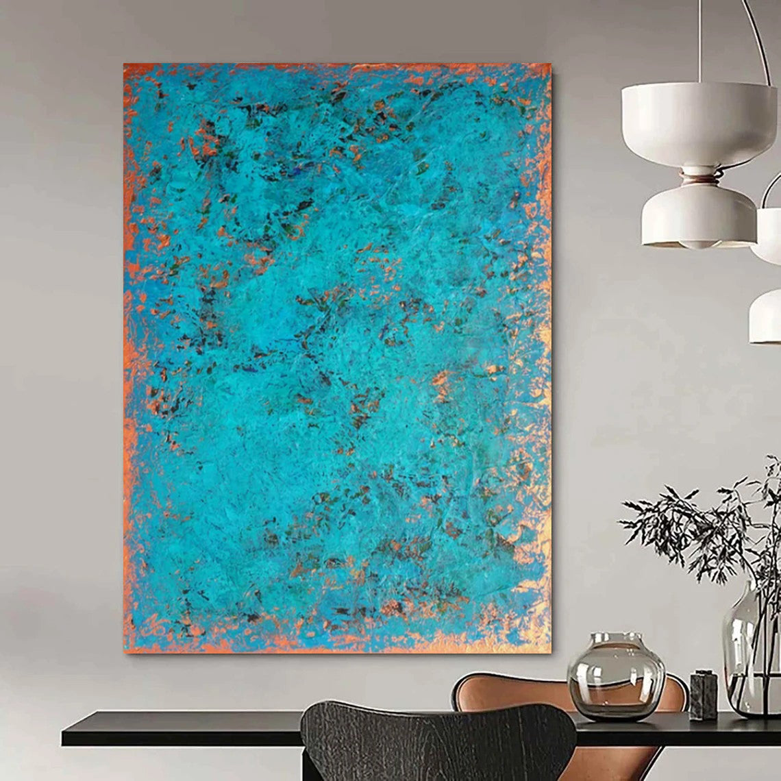 “Turquoise - Copper Textured” - Abstract Impasto Painting On Canvas PT2323
