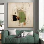 “Green - Black - Brown Abstract Lines” - Green, Black, Brown, White Abstract Painting On Canvas PS0518