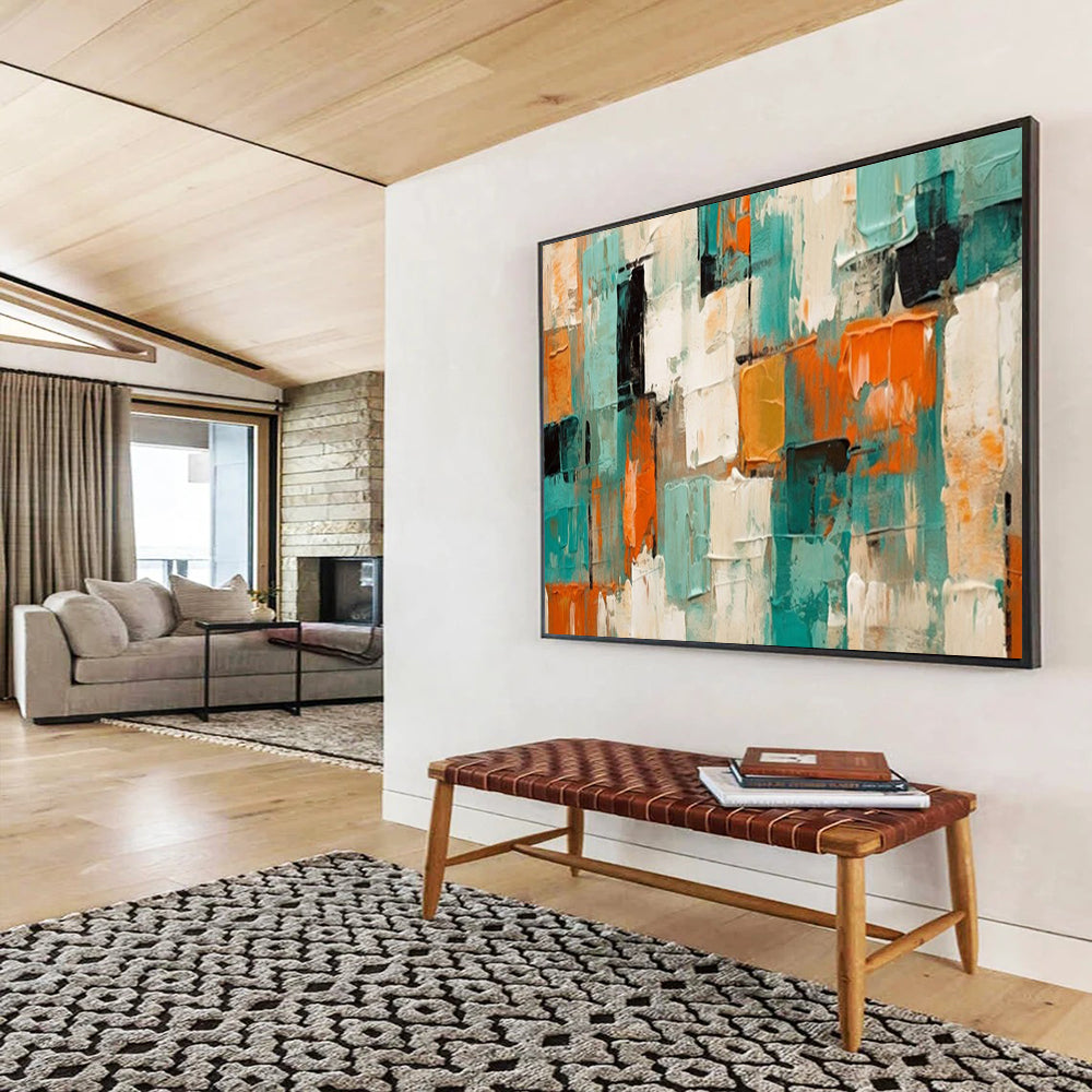 “Teal - Orange - White Abstract” - Abstract Color Block - Painting On Canvas PT1721
